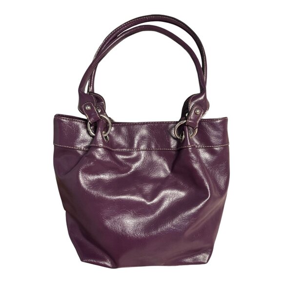 Strada Purple Faux Leather Shoulder Bag Tote – Silver Logo Plate Satchel Handbag - Picture 3 of 8